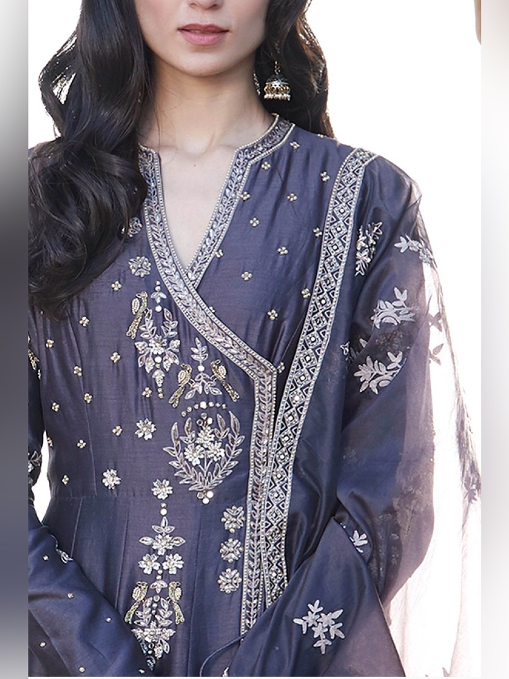 Matsya Mauve Chanderi Silk Round Anarkali Dress - Picture 3 of 10